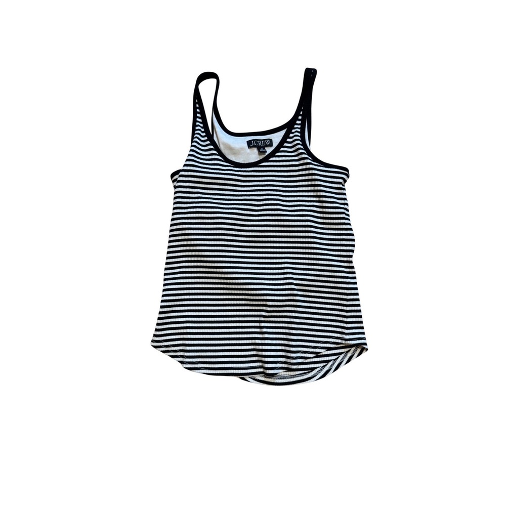 J.Crew Womens Striped Ribbed Scoop Neck Tank Top Black White BC898 Size M NWT